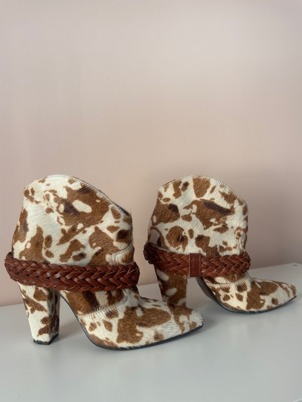 Golden Goose Cowhide Print Pointed Toe Ankle Boot with Braided Accent - Brown - Picture 2 of 5
